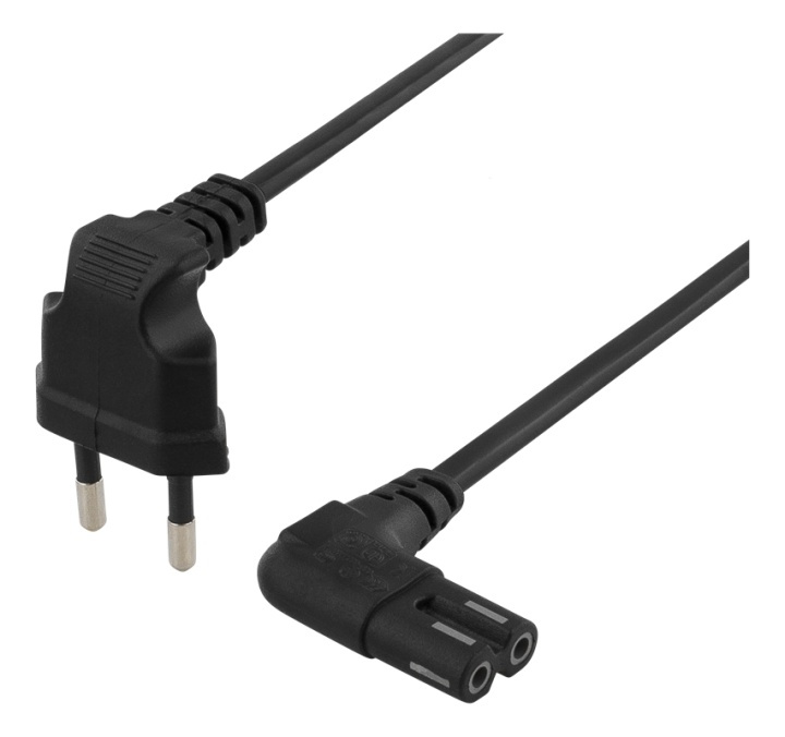 DELTACO ungrounded device cable, 1m, angled CEE 7/16 - IEC 60320, blac in de groep COMPUTERS & RANDAPPARATUUR / Computerkabels / Elektrische kabels bij TP E-commerce Nordic AB (38-53257)