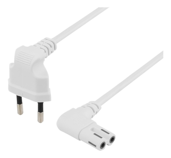 DELTACO ungrounded device cable, 0.5m, angled CEE 7/16, IEC 60320,whit in de groep COMPUTERS & RANDAPPARATUUR / Computerkabels / Elektrische kabels bij TP E-commerce Nordic AB (38-53260)