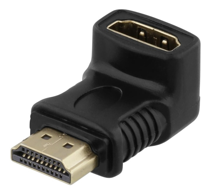 DELTACO HDMI adapter, 19-pin male to female, angled, black in de groep HOME ELECTRONICS / Kabels & Adapters / HDMI / Adapters bij TP E-commerce Nordic AB (38-53376)