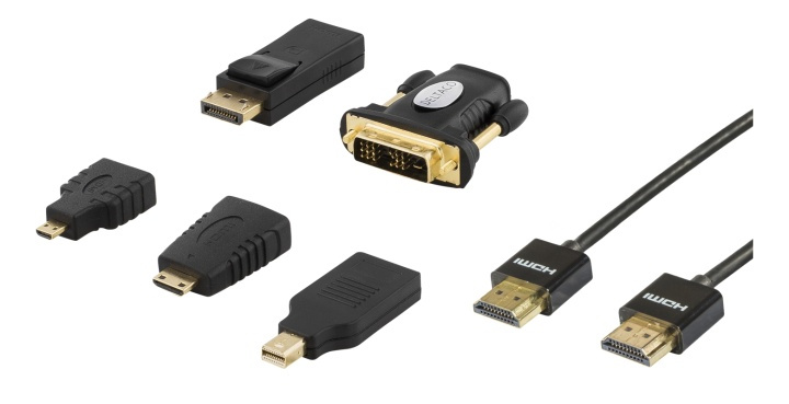 DELTACO HDMI/DisplayPort/DVI adapter kit, HDMI cable 2m, 4K, black in de groep COMPUTERS & RANDAPPARATUUR / Computerkabels / DisplayPort / Kabels bij TP E-commerce Nordic AB (38-53381)