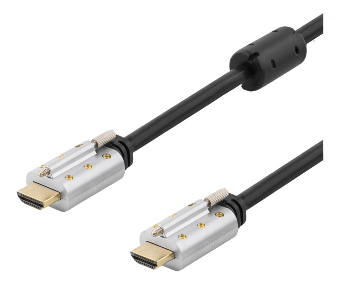 DELTACO HDMI cable, lockable, HDMI High Speed with Ethernet, 1,5 in de groep HOME ELECTRONICS / Kabels & Adapters / HDMI / Kabels bij TP E-commerce Nordic AB (38-53383)