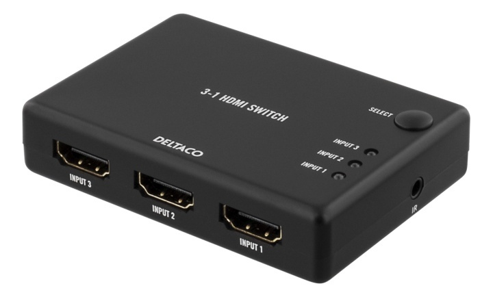 DELTACO HDMI Switch, 3 inputs to 1 output, sup 4K in 60Hz, 7.1, black in de groep COMPUTERS & RANDAPPARATUUR / Computerkabels / Schakelaars bij TP E-commerce Nordic AB (38-53389)