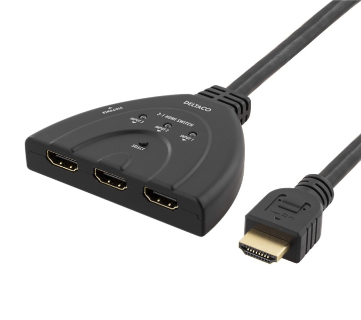 DELTACO HDMI Switch , 3 inputs to 1 output, 4K in 60Hz, 7.1, black in de groep COMPUTERS & RANDAPPARATUUR / Computerkabels / Schakelaars bij TP E-commerce Nordic AB (38-53391)