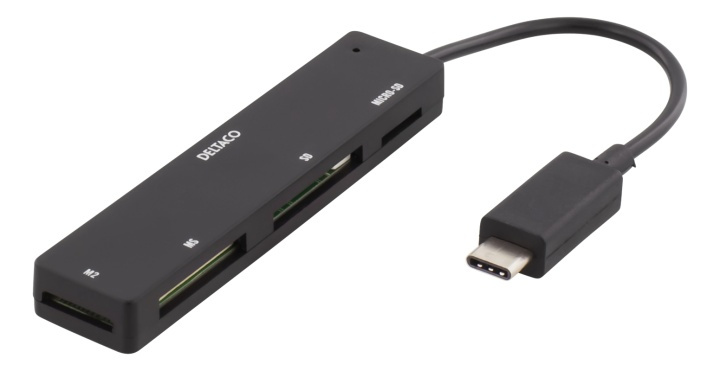 DELTACO USB 2.0 memory card reader, USB-C, 4-slot, black in de groep HOME ELECTRONICS / Opslagmedia / Geheugenkaartlezer bij TP E-commerce Nordic AB (38-53609)