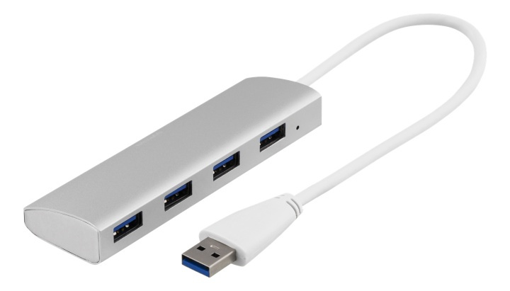 DELTACO USB 3.0 hubb, 4xType A female, aluminium, 0,3m, silver in de groep COMPUTERS & RANDAPPARATUUR / Computeraccessoires / USB-hubs bij TP E-commerce Nordic AB (38-53625)