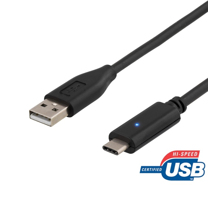 DELTACO USB 2.0 cable, type A M - type C M, 0.5m, black in de groep COMPUTERS & RANDAPPARATUUR / Computerkabels / USB / USB-C bij TP E-commerce Nordic AB (38-53642)