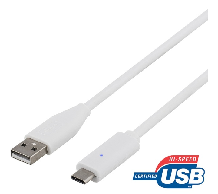 DELTACO USB 2.0 Cable, Type A - Type C ma, 0.25m, white in de groep COMPUTERS & RANDAPPARATUUR / Computerkabels / USB / USB-C bij TP E-commerce Nordic AB (38-53646)