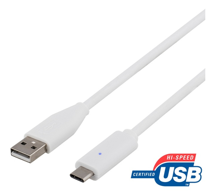 DELTACO USB 2.0 Cable, Type A - Type C ma, 0.5m, white in de groep COMPUTERS & RANDAPPARATUUR / Computerkabels / USB / USB-C bij TP E-commerce Nordic AB (38-53647)