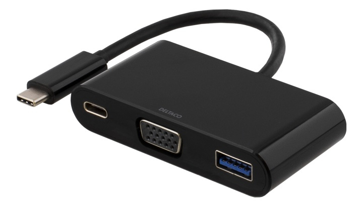 DELTACO USB-C to VGA and USB Type A adapter, USB-C FM, 60W, black in de groep COMPUTERS & RANDAPPARATUUR / Computerkabels / Overige computerkabels bij TP E-commerce Nordic AB (38-53726)