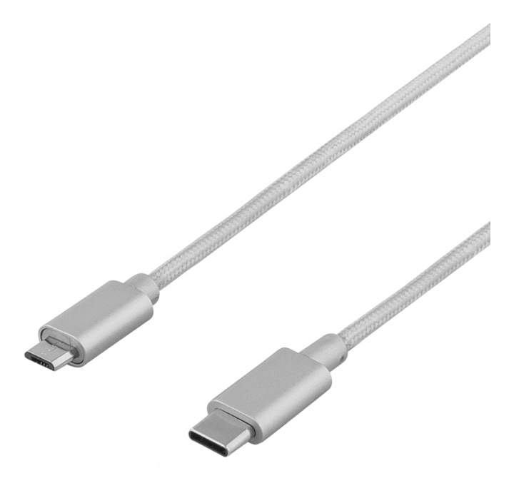 DELTACO PRIME USB cable, 2.0, Type C ma, Type Micro-B ma, 1m, silver in de groep SMARTPHONE & TABLETS / Opladers & Kabels / Kabels / Kabels Type C bij TP E-commerce Nordic AB (38-53738)