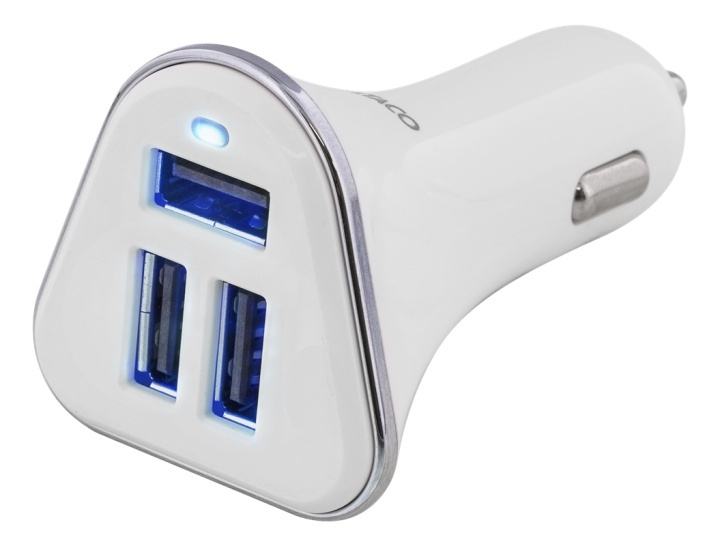 DELTACO car charger, 5,2 A, 3x USB-A, 12-24 V DC input, white/silver in de groep SMARTPHONE & TABLETS / Opladers & Kabels / Autoladers / Autoladers USB bij TP E-commerce Nordic AB (38-53759)