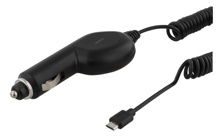 DELTACO Car Charger with Micro USB, 1A, 12-24V, 1m spiral cable, black in de groep SMARTPHONE & TABLETS / Opladers & Kabels / Autoladers / Autoladers micro-USB bij TP E-commerce Nordic AB (38-53762)