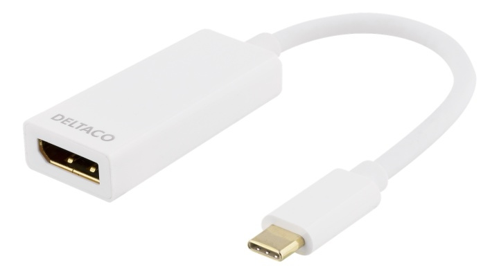 DELTACO USB 3.1 to DP adapter, Type C ma - DP fe, 4K, UHD, white in de groep COMPUTERS & RANDAPPARATUUR / Computerkabels / DisplayPort / Adapters bij TP E-commerce Nordic AB (38-53771)