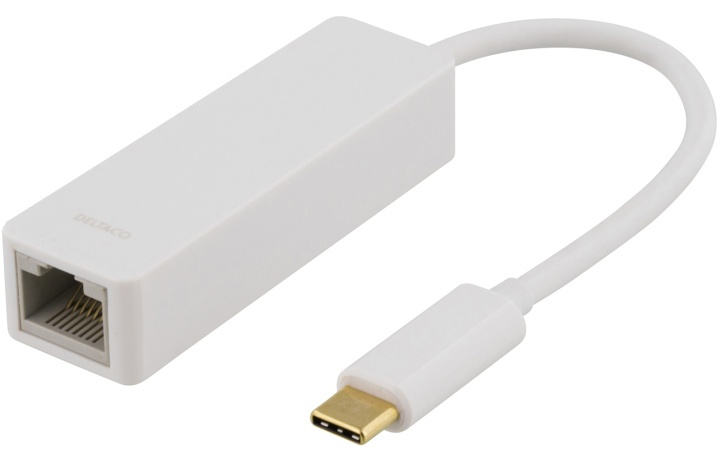 DELTACO USB 3.1 network adapter, Gigabit, 1xRJ45, USB Type C, white in de groep COMPUTERS & RANDAPPARATUUR / Netwerk / Netwerkkaarten / USB bij TP E-commerce Nordic AB (38-53773)