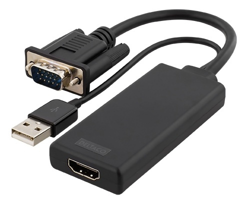 DELTACO VGA to HDMI adapter, audio via USB, 1080p, black in de groep HOME ELECTRONICS / Kabels & Adapters / HDMI / Adapters bij TP E-commerce Nordic AB (38-53799)