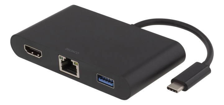 DELTACO USB-C docking station, HDMI, RJ45, 1xUSB A, USB-C PD, black in de groep COMPUTERS & RANDAPPARATUUR / Laptops & accessoires / Docking station bij TP E-commerce Nordic AB (38-54124)