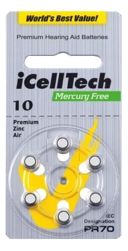 iCellTech 10 PR70 Zinc-Air batteries, Mercury free 6p in de groep HOME ELECTRONICS / Batterijen & Opladers / Batterijen / Gehoorbatterijen bij TP E-commerce Nordic AB (38-54523)