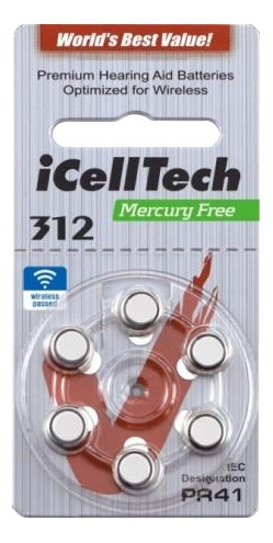 iCellTech 312 PR41 Zinc-Air batteries, Mercury Free, 1.1V, 6-pack in de groep HOME ELECTRONICS / Batterijen & Opladers / Batterijen / Gehoorbatterijen bij TP E-commerce Nordic AB (38-54525)