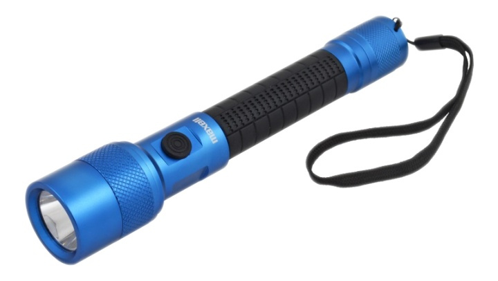 Maxell UV LED zaklamp, IP44, aluminium, gevoed door 2xAA batterijen, blauw in de groep SPORT, VRIJE TIJD & HOBBY / Zaklampen & Hoofdlampen / Zaklampen bij TP E-commerce Nordic AB (38-54991)
