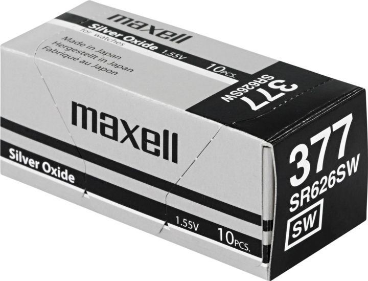 Maxell knappcellsbatteri, Silver-oxid, SR626SW(377), 1,55V, 10-pack in de groep HOME ELECTRONICS / Batterijen & Opladers / Batterijen / Knoopcel bij TP E-commerce Nordic AB (38-54995)