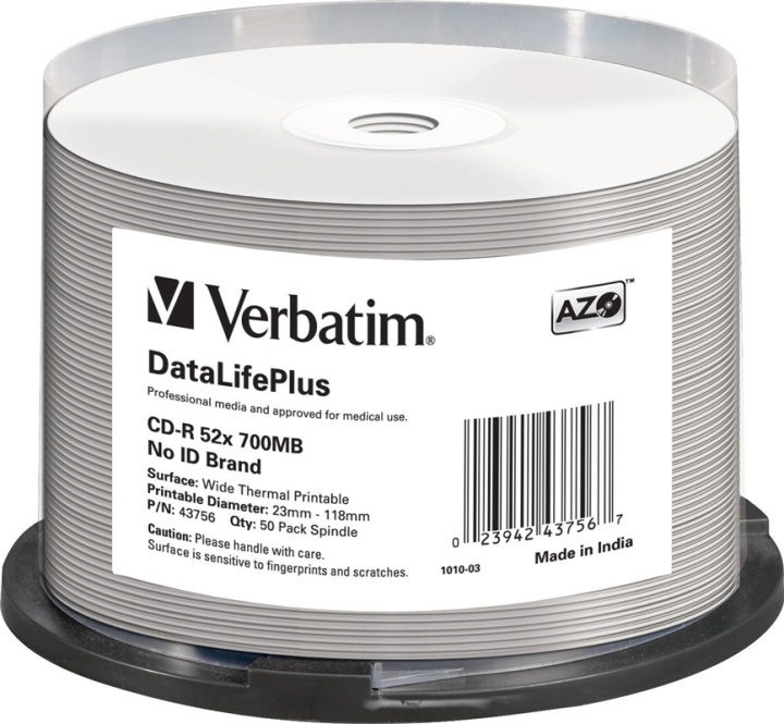 Verbatim CD-R 52x 700 MB/80 min, 50-pack sp, No ID-brand, Thermal Prin in de groep HOME ELECTRONICS / Opslagmedia / CD/DVD/BD-schijven / CD-R bij TP E-commerce Nordic AB (38-55901)