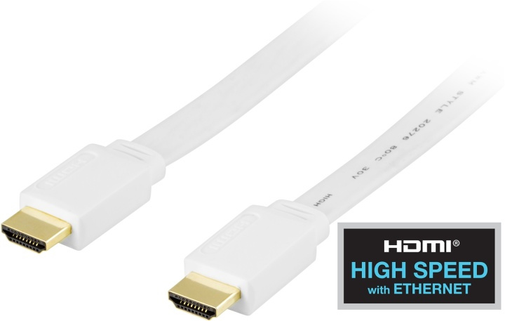 DELTACO flat HDMI cable, HDMI High Speed with Ethernet, 4K, 2m, white in de groep HOME ELECTRONICS / Kabels & Adapters / HDMI / Kabels bij TP E-commerce Nordic AB (38-5646)