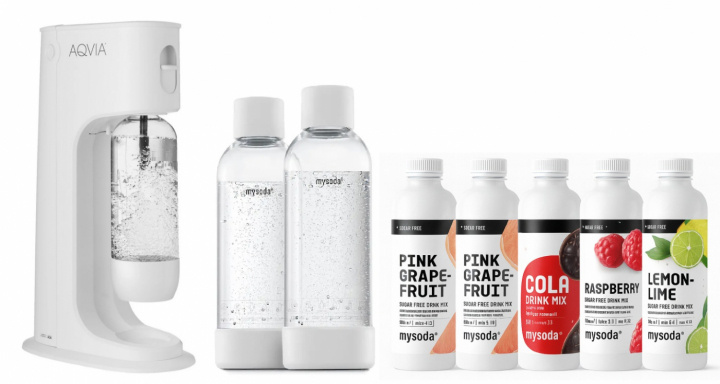 AGA Aqvia Balance Stripped + 2 x bottles + 5 flavors in de groep HUISHOUDEN & TUIN / Huishoudelijke apparaten / Water & Sap / Carbonatatiemachines / Carbonatatiemachines bij TP E-commerce Nordic AB (38-5876STRPKT2)