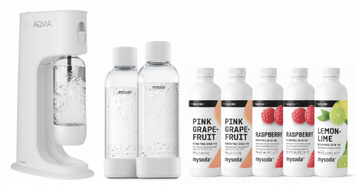 AGA Aqvia Balance Stripped + 2 x bottles + 5 flavors in de groep HUISHOUDEN & TUIN / Huishoudelijke apparaten / Water & Sap / Carbonatatiemachines / Carbonatatiemachines bij TP E-commerce Nordic AB (38-5876STRPKT3)