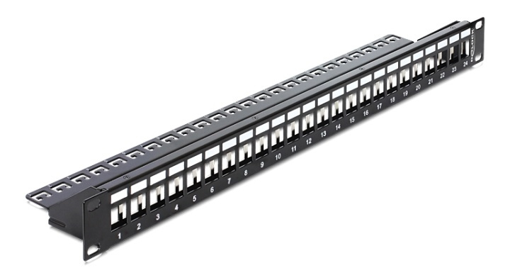 Delock 19″ Keystone Patch Panel 24 Port black in de groep COMPUTERS & RANDAPPARATUUR / Computerkabels / Netwerkkabels / Adapters & Geleiderverbindingen bij TP E-commerce Nordic AB (38-61415)