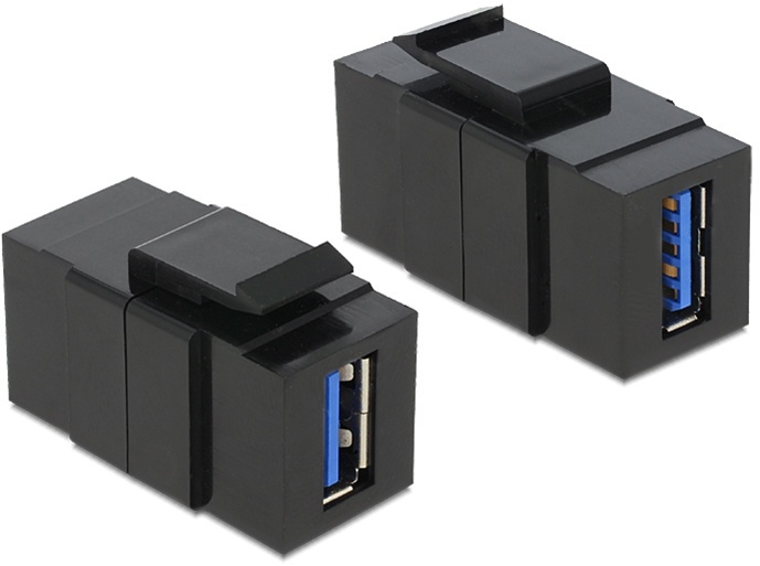 DeLOCK Keystone modul, USB 3.0 Typ A ho - USB 3.0 Typ A ho, svart in de groep COMPUTERS & RANDAPPARATUUR / Computerkabels / Netwerkkabels / Adapters & Geleiderverbindingen bij TP E-commerce Nordic AB (38-61469)