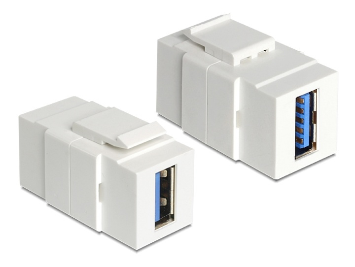 DeLOCK Keystone module, USB 3.0 A fe - fe, 19.2x14.9mm, white in de groep COMPUTERS & RANDAPPARATUUR / Computerkabels / Netwerkkabels / Adapters & Geleiderverbindingen bij TP E-commerce Nordic AB (38-61472)