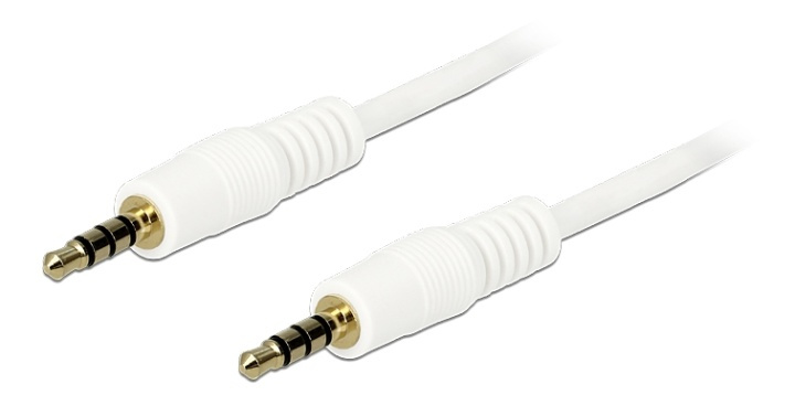 DeLOCK stereo jack cable, 3.5mm 4-pin male - male, 24 AWG, 3m, white in de groep HOME ELECTRONICS / Kabels & Adapters / Audio Analoog / 3.5 mm bij TP E-commerce Nordic AB (38-61476)
