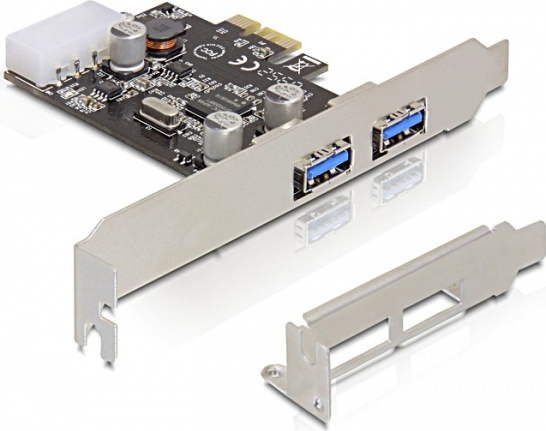 DeLOCK PCIe x1 kort, USB 3.0, 2xTyp A portar(2 ext), molex-ström in de groep COMPUTERS & RANDAPPARATUUR / Netwerk / Netwerkkaarten / PCI Express bij TP E-commerce Nordic AB (38-61492)