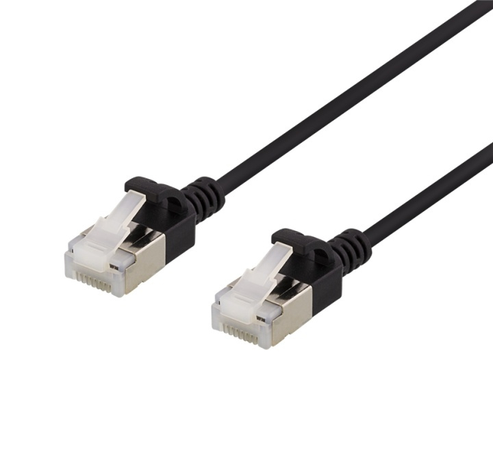 DELTACO U/FTP Cat6a patch cable, slim, 3,8mm in diameter, 0,3m, black in de groep COMPUTERS & RANDAPPARATUUR / Computerkabels / Netwerkkabels / Cat6 bij TP E-commerce Nordic AB (38-61683)