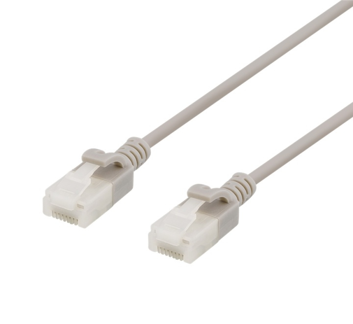 DELTACO U/UTP Cat6a patch cable, slim, 3,5mm diameter, 0,3m, gray in de groep COMPUTERS & RANDAPPARATUUR / Computerkabels / Netwerkkabels / Cat6 bij TP E-commerce Nordic AB (38-61731)