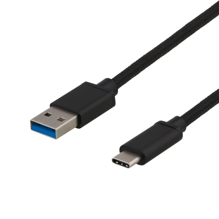 DELTACO USB 3.1 Gen1 braided USB-A - USB-C cable, 0.5m, 60W 3A, black in de groep COMPUTERS & RANDAPPARATUUR / Computerkabels / USB / USB-C bij TP E-commerce Nordic AB (38-61762)