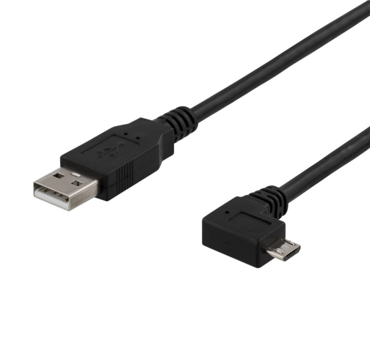 DELTACO USB-302D USB-A to Micro USB, left-tilted, 2m, black in de groep SMARTPHONE & TABLETS / Opladers & Kabels / Kabels / Kabels microUSB bij TP E-commerce Nordic AB (38-61777)