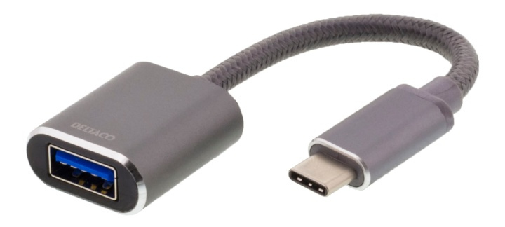 DELTACO USB-C 3.1 Gen 1 to USB-A OTG adapt, aluminium, white bag, gray in de groep COMPUTERS & RANDAPPARATUUR / Computerkabels / USB / USB-C bij TP E-commerce Nordic AB (38-61783)