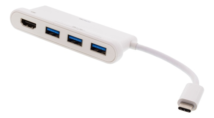 DELTACO USB-C hub, 1x HDMI 4K at 30Hz, 3x USB-A 3.1,white in de groep COMPUTERS & RANDAPPARATUUR / Computeraccessoires / USB-hubs bij TP E-commerce Nordic AB (38-61790)