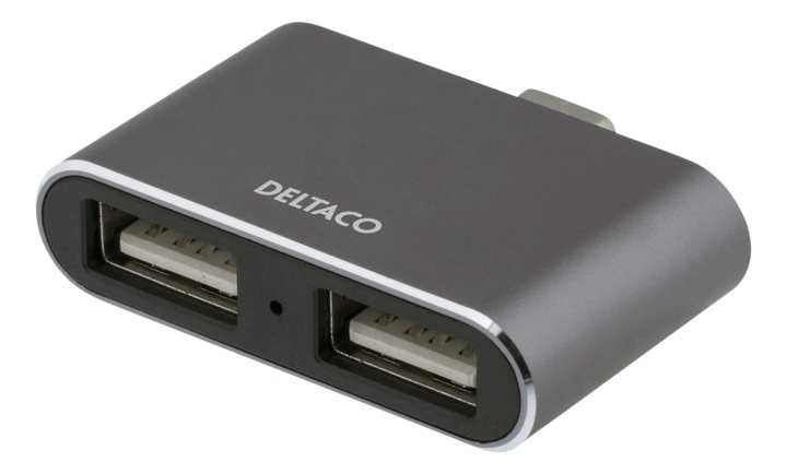 DELTACO USB-C mini hubb, 2x USB-A 2,0, 480 Mbps, 0,5A, rymdgrå in de groep COMPUTERS & RANDAPPARATUUR / Computeraccessoires / USB-hubs bij TP E-commerce Nordic AB (38-61795)