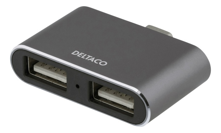 DELTACO USB-C mini hub, 2x USB-A 2.0, 480 Mbps, 0,5A, ruimte grijs in de groep COMPUTERS & RANDAPPARATUUR / Computeraccessoires / USB-hubs bij TP E-commerce Nordic AB (38-61795)