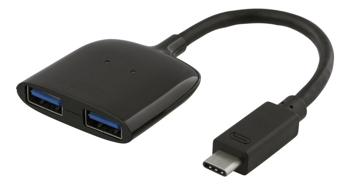 DELTACO USB-C mini hubb, 2x USB-A-portar 3.1, 5Gbps, 0,9A, svart in de groep COMPUTERS & RANDAPPARATUUR / Computeraccessoires / USB-hubs bij TP E-commerce Nordic AB (38-61797)