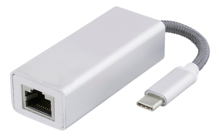 DELTACO USB C Network Adapter, Gigabit, RJ45, white bag, silver in de groep COMPUTERS & RANDAPPARATUUR / Computerkabels / Netwerkkabels / Adapters & Geleiderverbindingen bij TP E-commerce Nordic AB (38-61798)