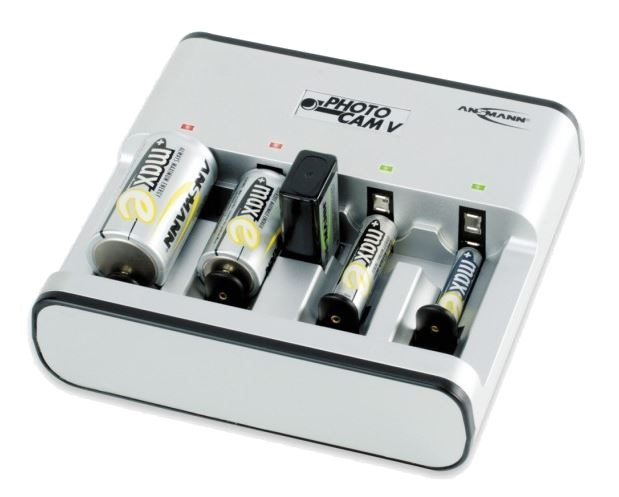 Battery charger, 5 batteries, all sizes, LED, silver in de groep HOME ELECTRONICS / Batterijen & Opladers / Batterijoplader bij TP E-commerce Nordic AB (38-61861)