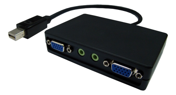 Mini DP - 2xVGA+3,5mm minitele, 1080p in 60Hz, zwart in de groep COMPUTERS & RANDAPPARATUUR / Computerkabels / DisplayPort / Adapters bij TP E-commerce Nordic AB (38-61879)
