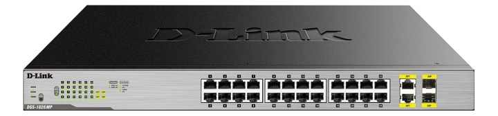 D-Link network switch, 24xRJ45, 2xSFP, Gigabit, PoE, 370W, gray in de groep COMPUTERS & RANDAPPARATUUR / Netwerk / Schakelaars / 10/100/1000Mbps bij TP E-commerce Nordic AB (38-61976)