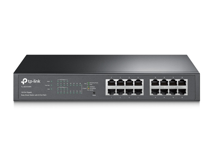 TP-LINK TL-SG1016PE 16-Port Gigabit PoE Switch, 8-Port PoE+ in de groep COMPUTERS & RANDAPPARATUUR / Netwerk / Schakelaars / 10/100/1000Mbps bij TP E-commerce Nordic AB (38-62533)