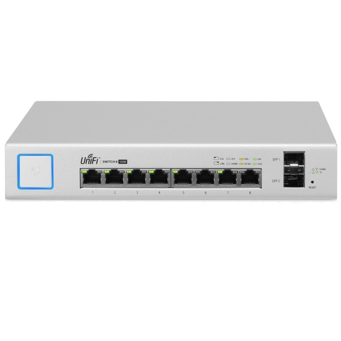 Ubiquiti UniFiSwitch 8-port Switch, 150W PoE, Gigabit Ethernet, SFP, w in de groep COMPUTERS & RANDAPPARATUUR / Netwerk / PoE bij TP E-commerce Nordic AB (38-62590)