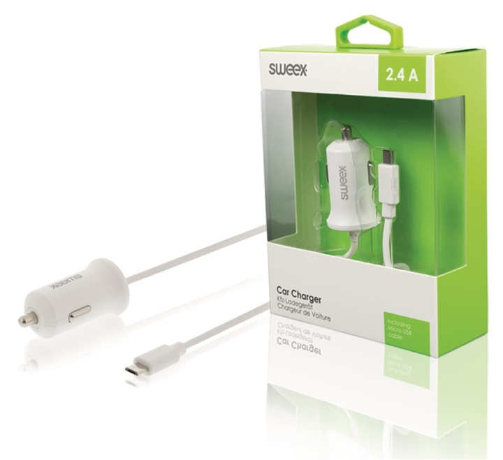 Sweex Autolader 2.4 A Micro-USB Wit in de groep SMARTPHONE & TABLETS / Opladers & Kabels / Autoladers / Autoladers micro-USB bij TP E-commerce Nordic AB (38-63720)