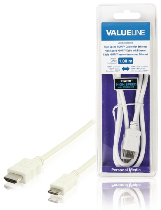 Valueline High Speed HDMI kabel met Ethernet HDMI-Connector - HDMI Mini-Connector Male 1.00 m Wit in de groep HOME ELECTRONICS / Kabels & Adapters / HDMI / Kabels bij TP E-commerce Nordic AB (38-63853)